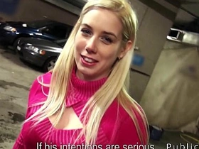 Female boss wanking cock in public garage