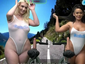 Big tits friends go on a wild dildo bike ride