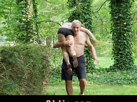 Nagging little bitch gets old cock punishment in the woods