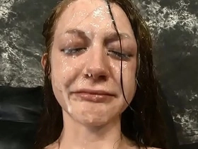 Skinny slut cries after brutal face fucking and slapping