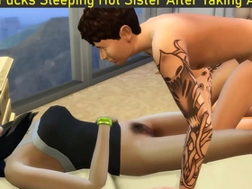 Brother fucks sleeping hot sister after taking a shower