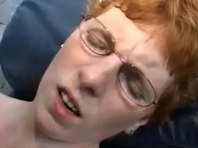 Short hair redhead with glasses fuck