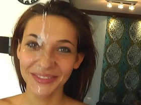 Sexy brunette is filmed taking a facial