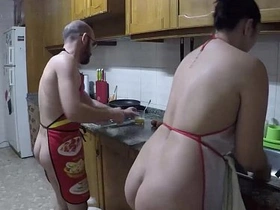 Nudist cuisine and fucked in the kitchen