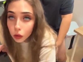 18 year old stepdaughter has sex in the kitchen, The fat stepfather cums inside her