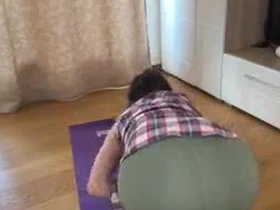 See-through Dissimulation Mother was caught by her horny Stepson while she showing her ass on yoga lesson