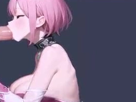 Sakura-Like Pink-Haired Anime Girl Gives Sloppy Deepthroat beside Huge, Hairy Load of shit - Loop