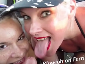 Surprise blowjob on a ferris wheel my girl & her 18yo teen team up give me a super risky double blowjob in public