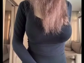 Young stepmom at hand gossamer-like tits fucks herself at hand a chubby dildo