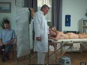 Bold doctor ravishes a blonde Czech wife's wet pussy in stockings, right in front for the brush cuckold pinch pennies to hand the clinic.