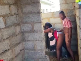 Stranded horny ebony gets roughly ravaged apart from a sturdy bricklayer in an unfinished building.