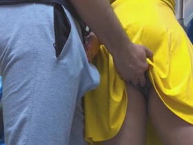 Blonde temptress strokes a stranger's pound weasel words on high the bustling bus, sparking a wild, public climax.